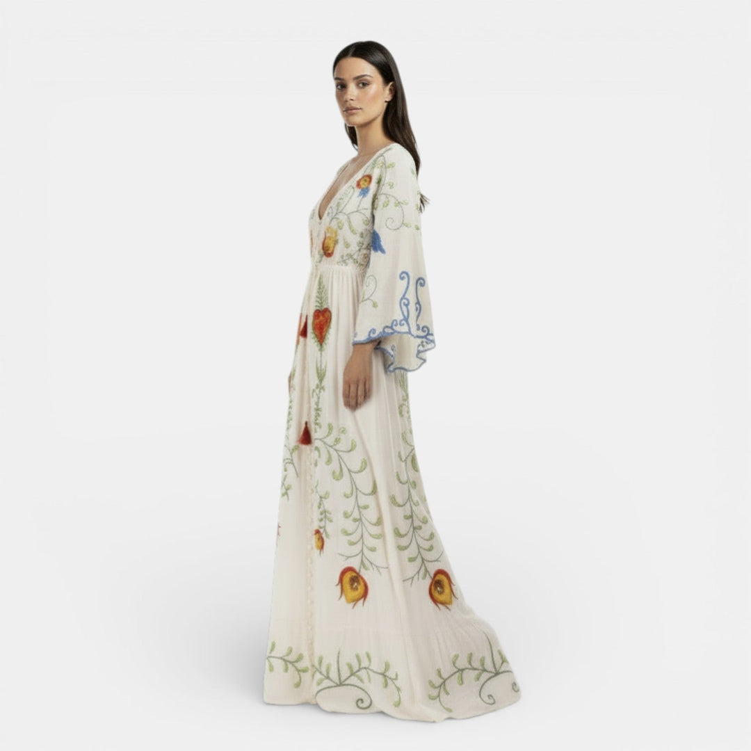 Vestido Boho Maxi Bordado Floral Mujer