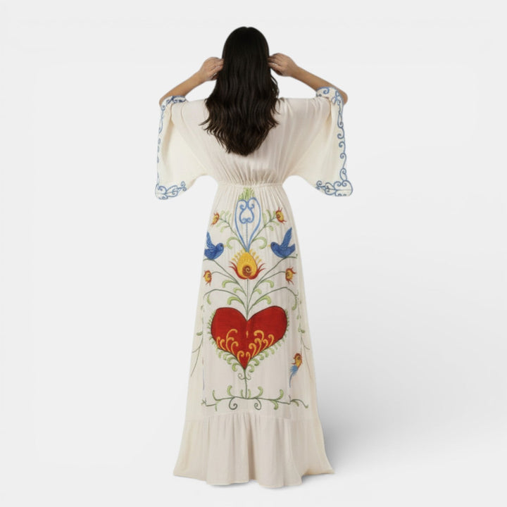 Vestido Boho Maxi Bordado Floral Mujer