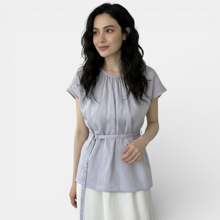 Blusa Lino Mujer Cuello Redondo Elegante