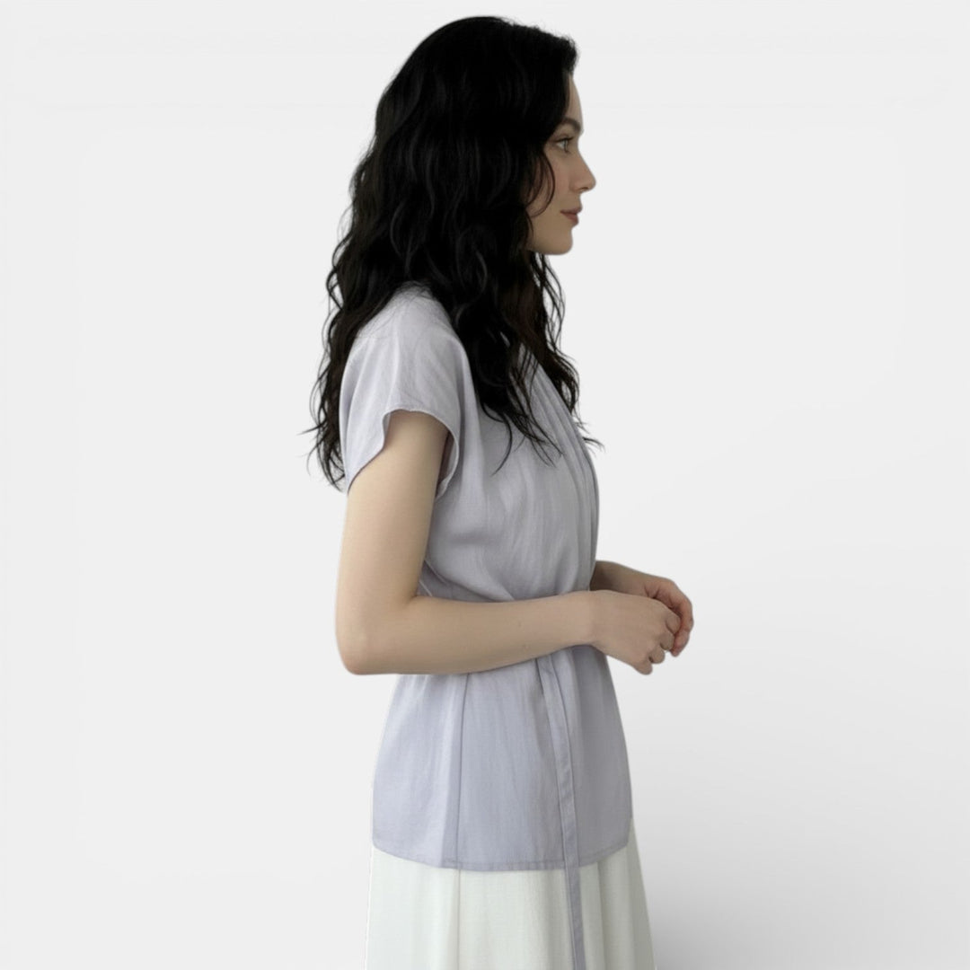 Blusa Lino Mujer Cuello Redondo Elegante