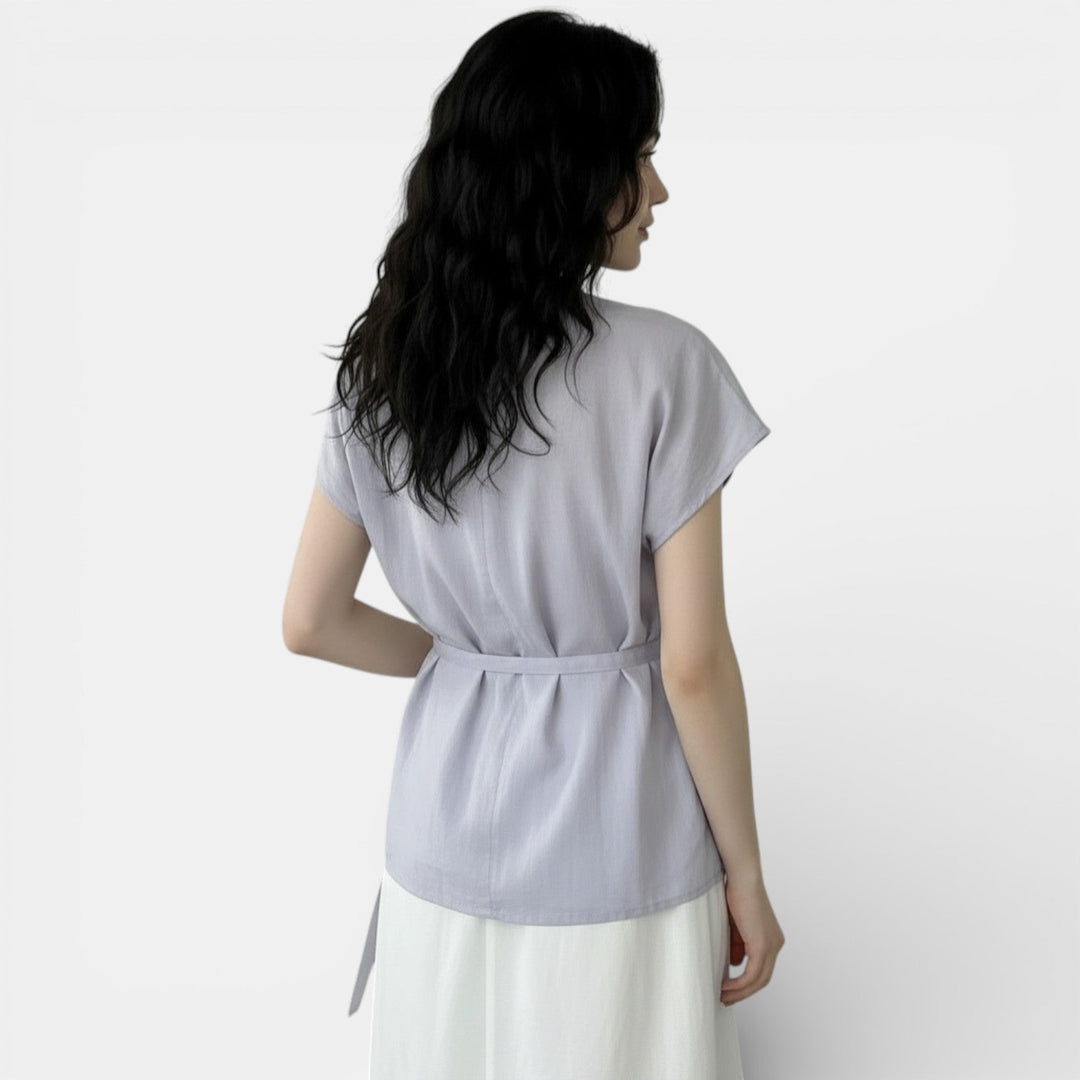 Blusa Lino Mujer Cuello Redondo Elegante