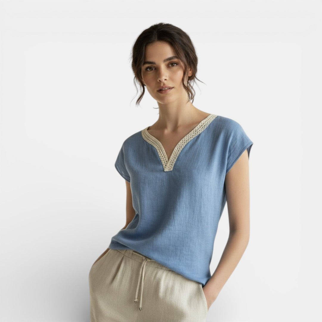Blusa Boho Mujer Algodón Lino Encaje