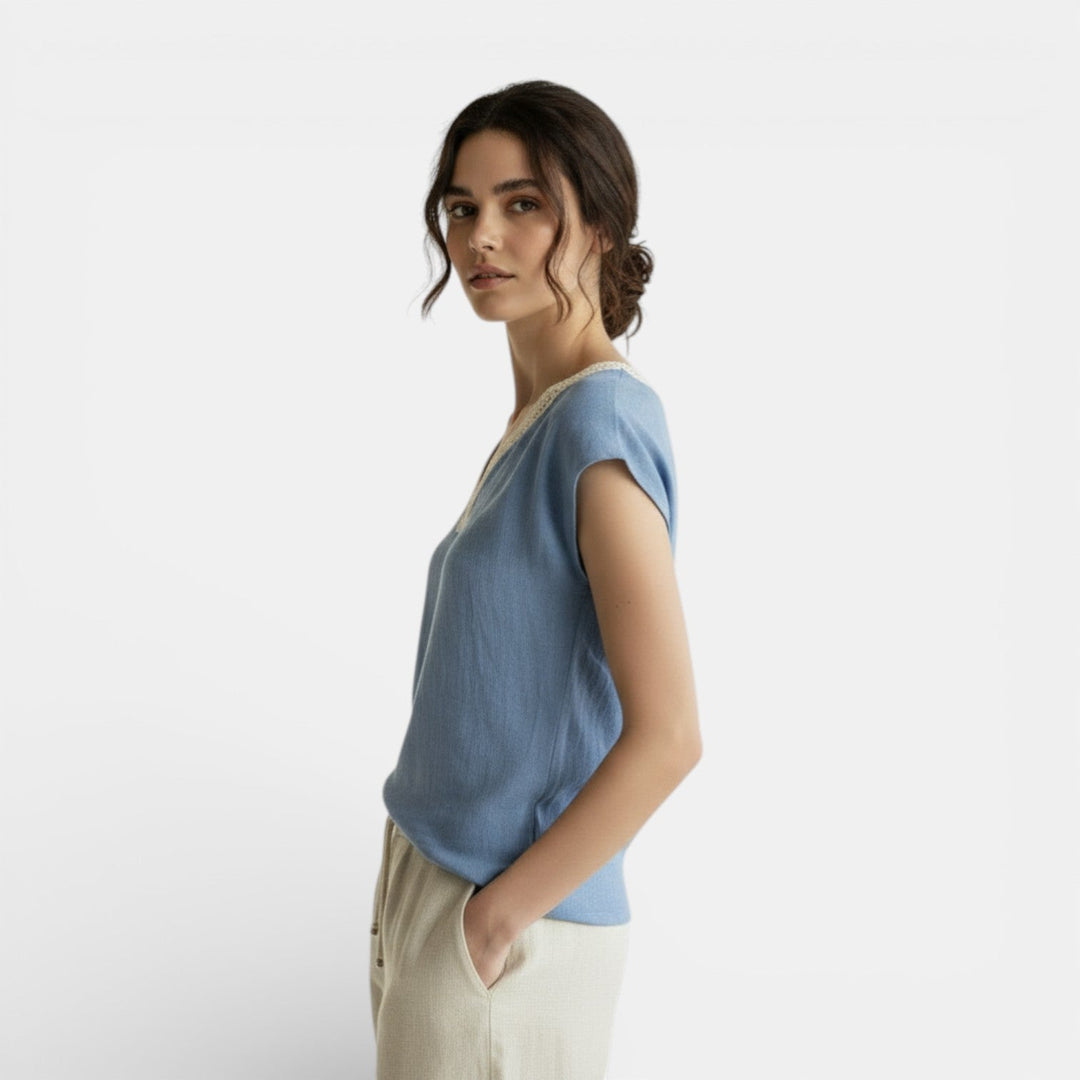 Blusa Boho Mujer Algodón Lino Encaje