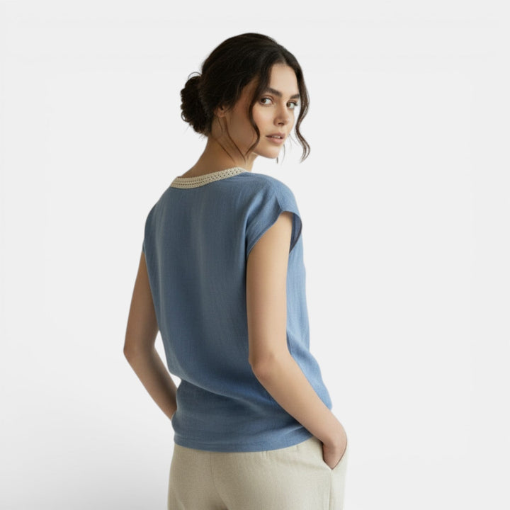 Blusa Boho Mujer Algodón Lino Encaje