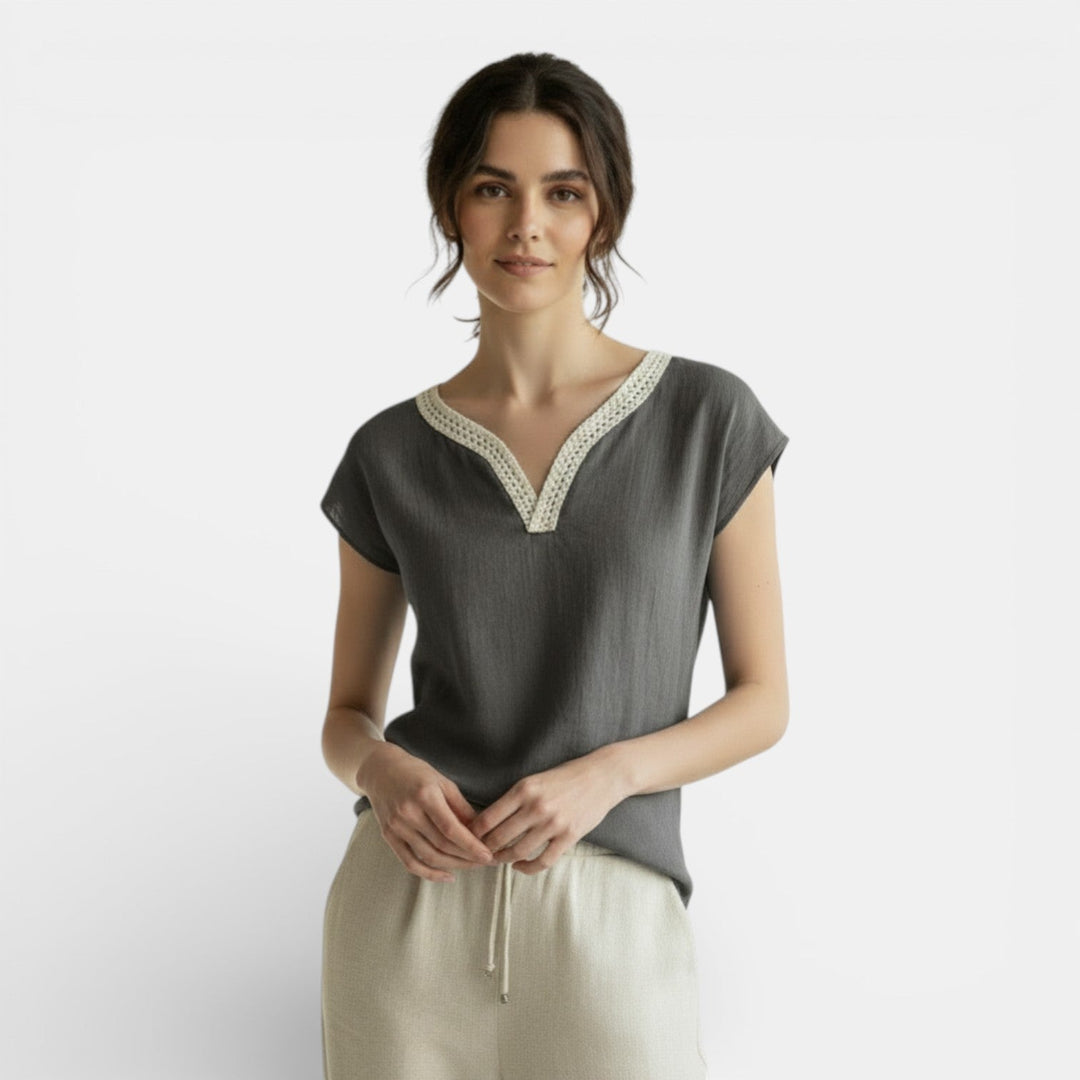 Blusa Boho Mujer Algodón Lino Encaje