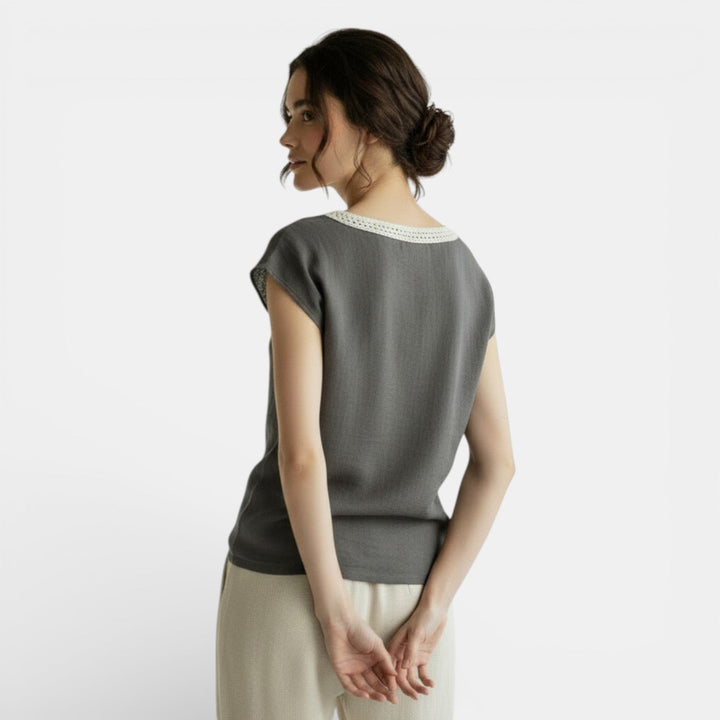 Blusa Boho Mujer Algodón Lino Encaje