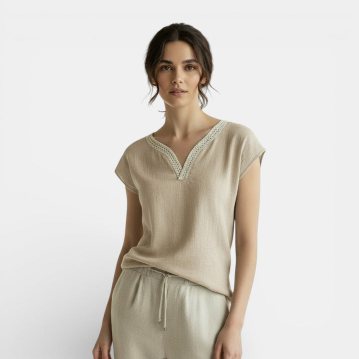Blusa Boho Mujer Algodón Lino Encaje