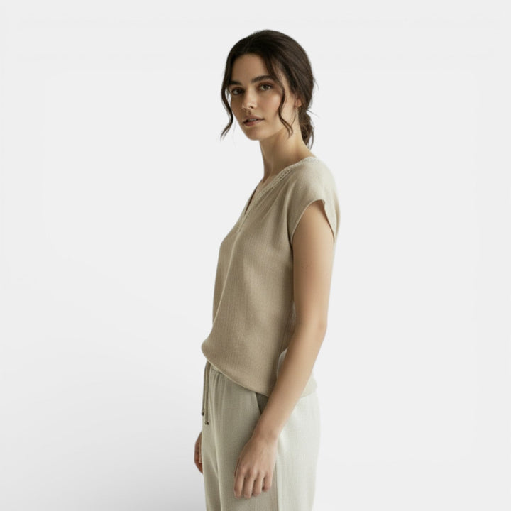 Blusa Boho Mujer Algodón Lino Encaje