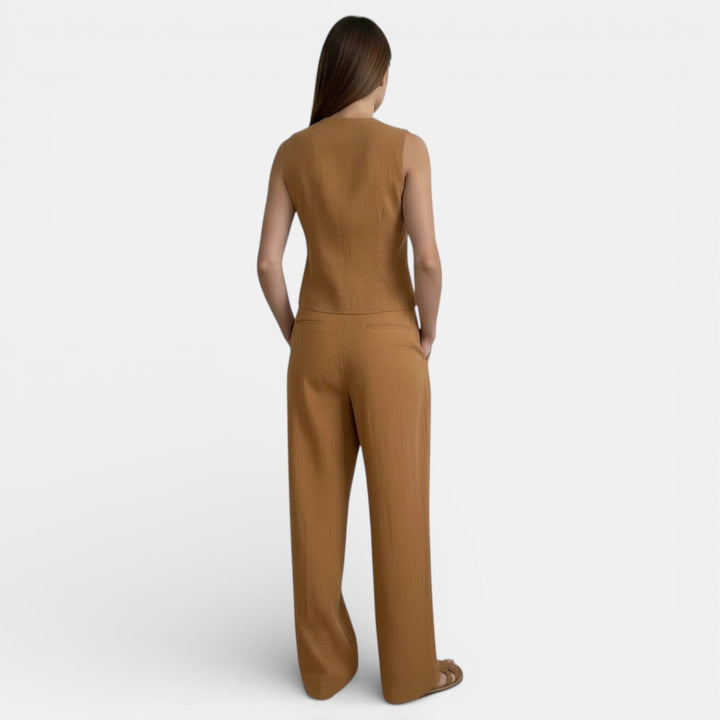 Traje Conjunto de Lino Mujer Cintura Alta Plisado