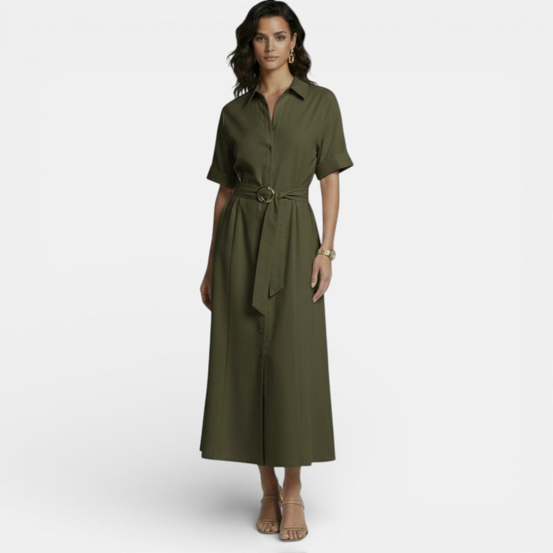 Vestido Midi Mujer Lino Retro