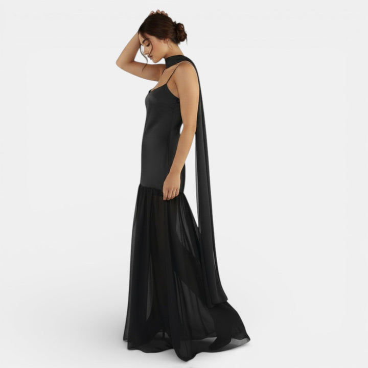 Vestido de Tirantes Mujer Satinado y Chiffon