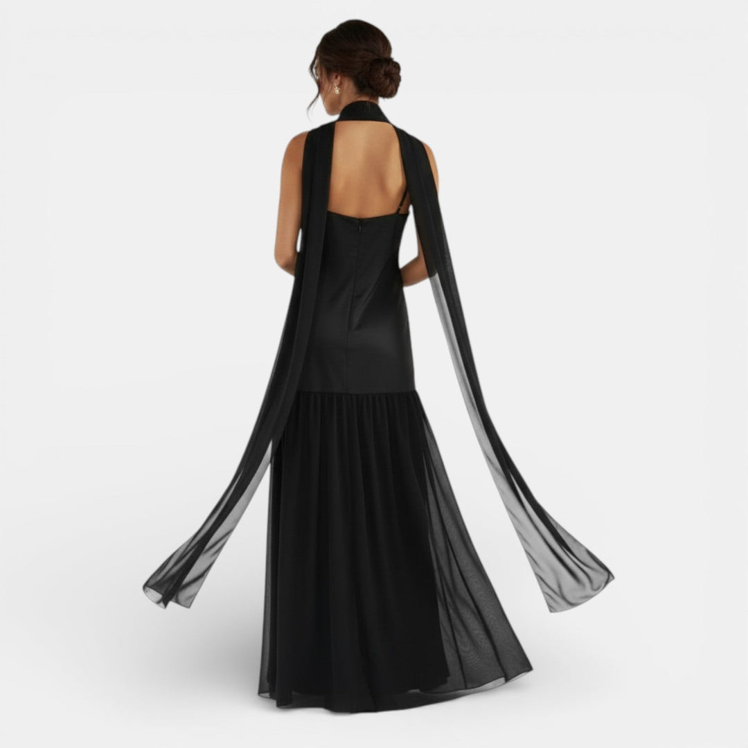 Vestido de Tirantes Mujer Satinado y Chiffon