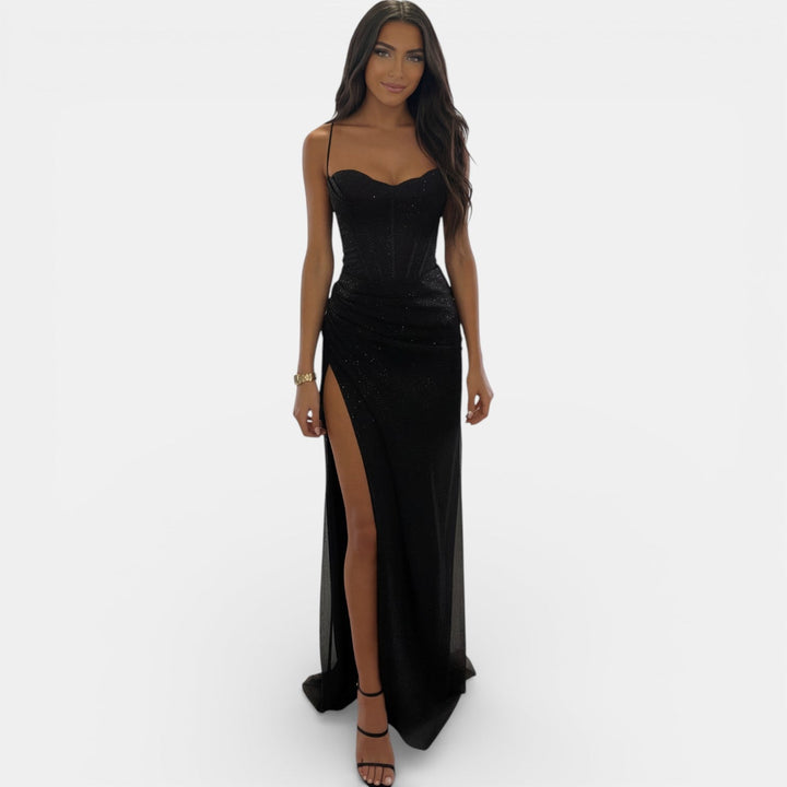 Vestido Largo de Fiesta Mujer Cuello V con Abertura