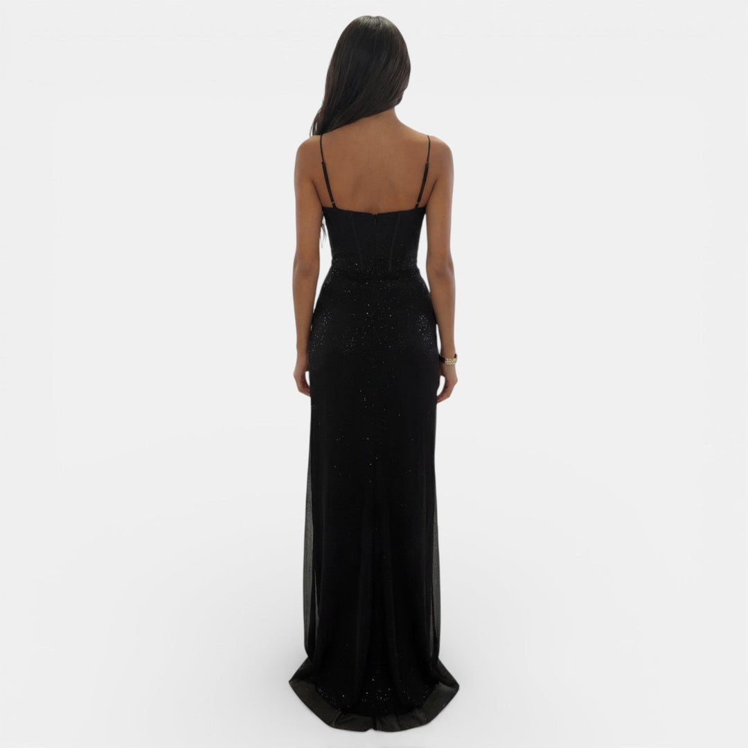 Vestido Largo de Fiesta Mujer Cuello V con Abertura