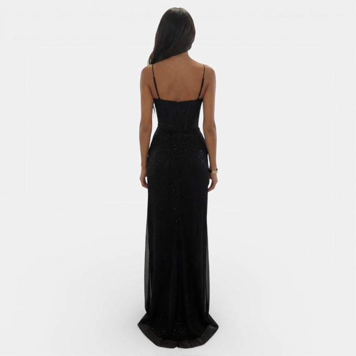 Vestido Largo de Fiesta Mujer Cuello V con Abertura