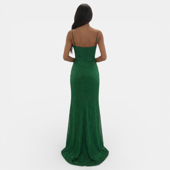 Vestido Largo de Fiesta Mujer Cuello V con Abertura