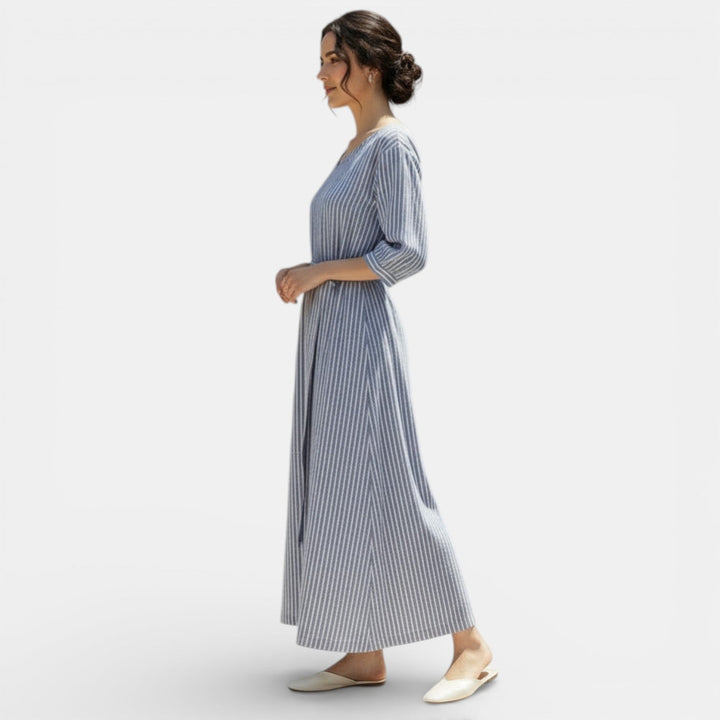 Vestido Rayas Algodón Lino Mujer