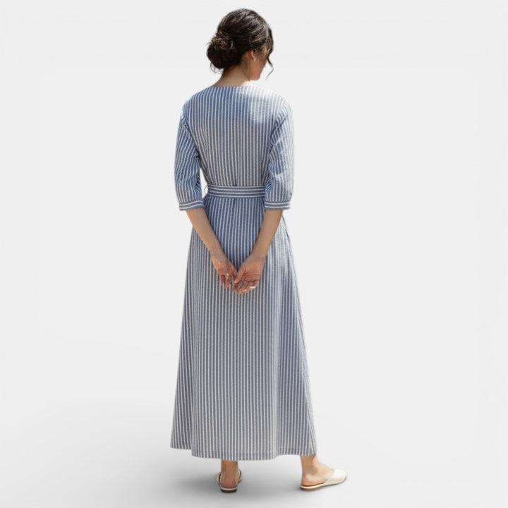 Vestido Rayas Algodón Lino Mujer