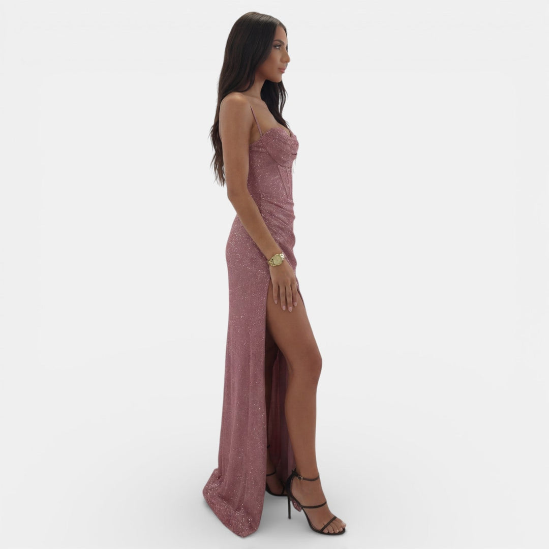 Vestido Largo de Fiesta Mujer Cuello V con Abertura