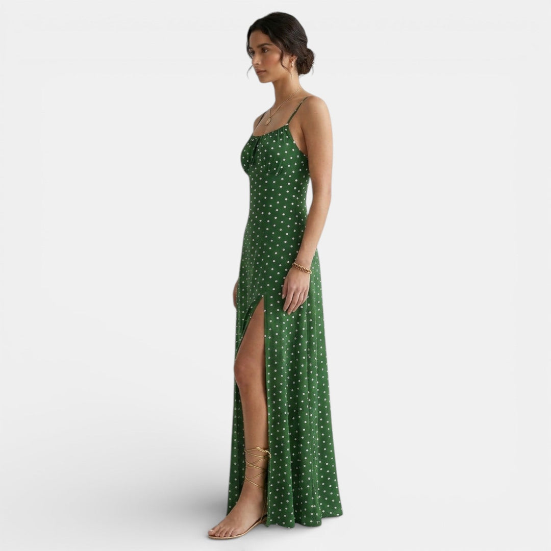 Vestido Largo Lunares Mujer con Tirantes y Abertura