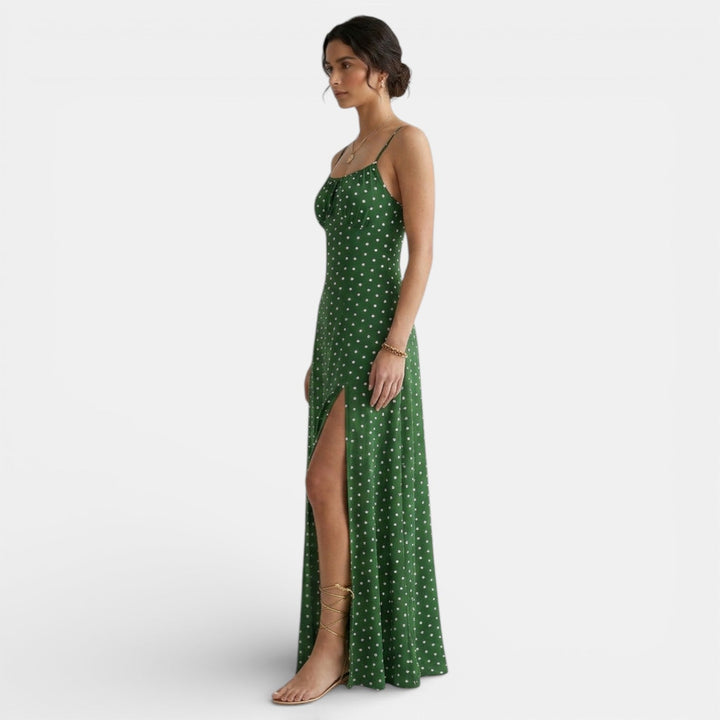 Vestido Largo Lunares Mujer con Tirantes y Abertura