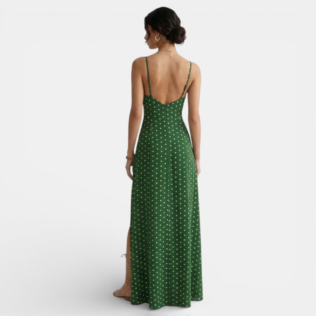 Vestido Largo Lunares Mujer con Tirantes y Abertura