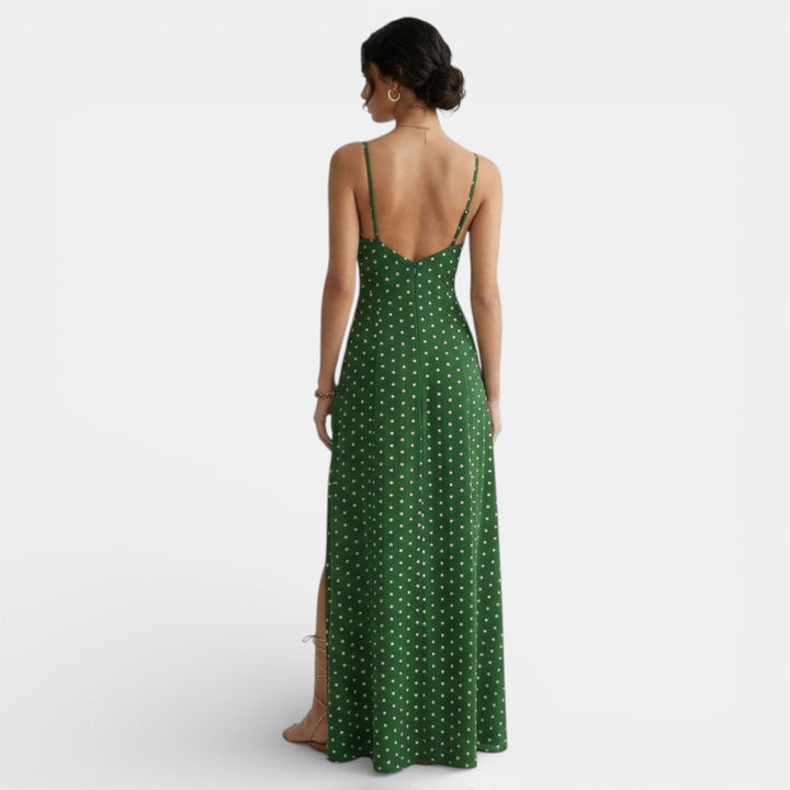 Vestido Largo Lunares Mujer con Tirantes y Abertura