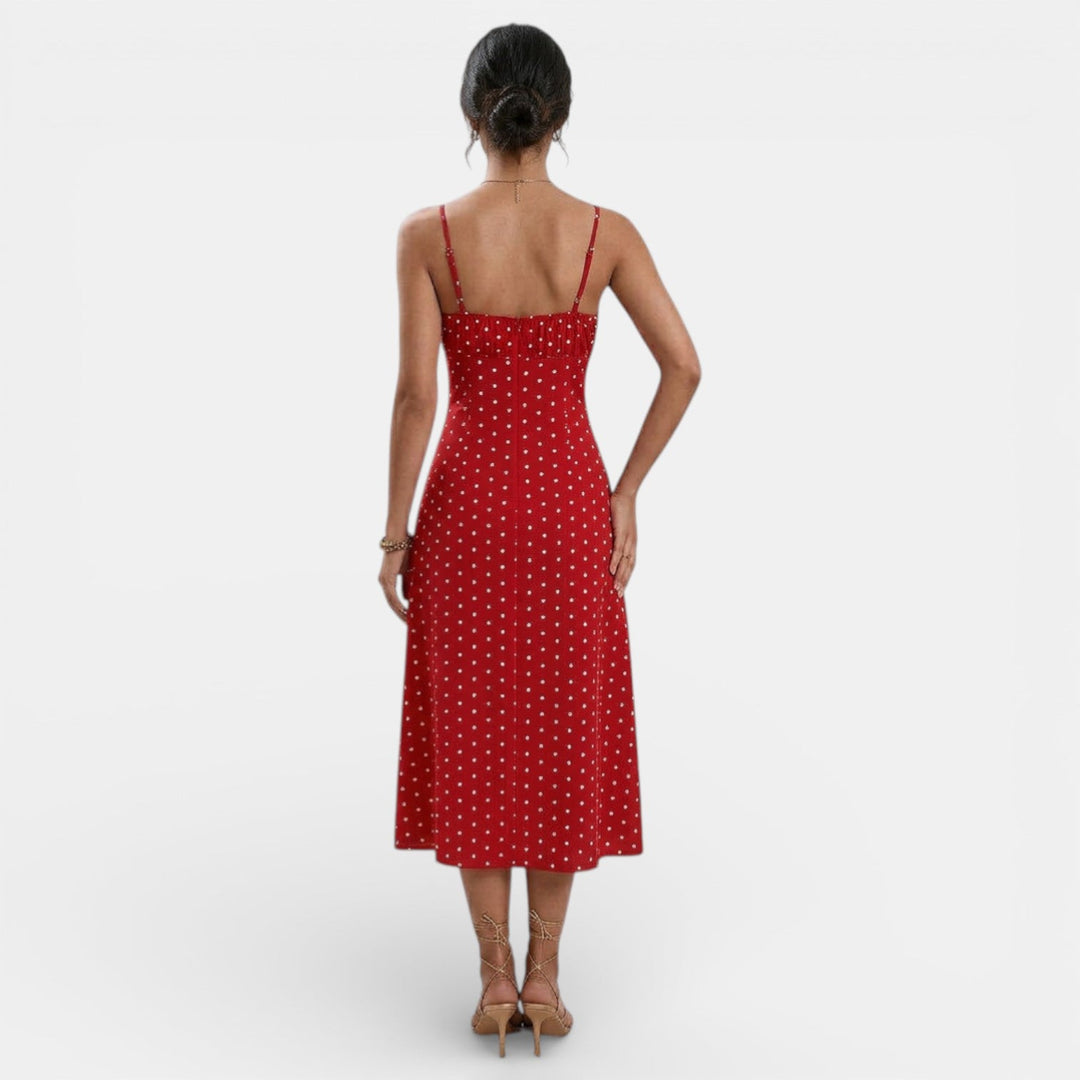 Vestido Largo Lunares Mujer con Tirantes y Abertura