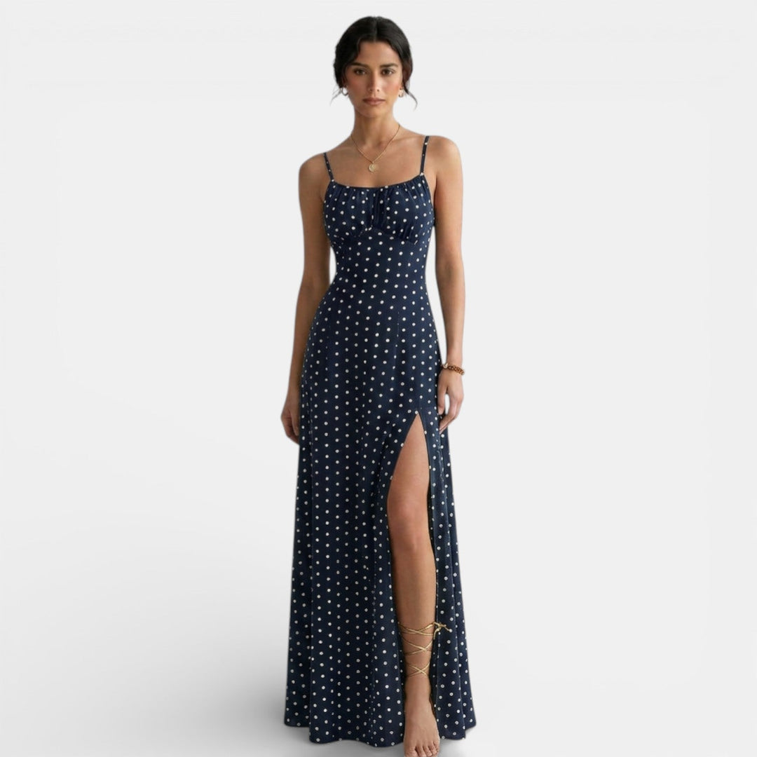 Vestido Largo Lunares Mujer con Tirantes y Abertura