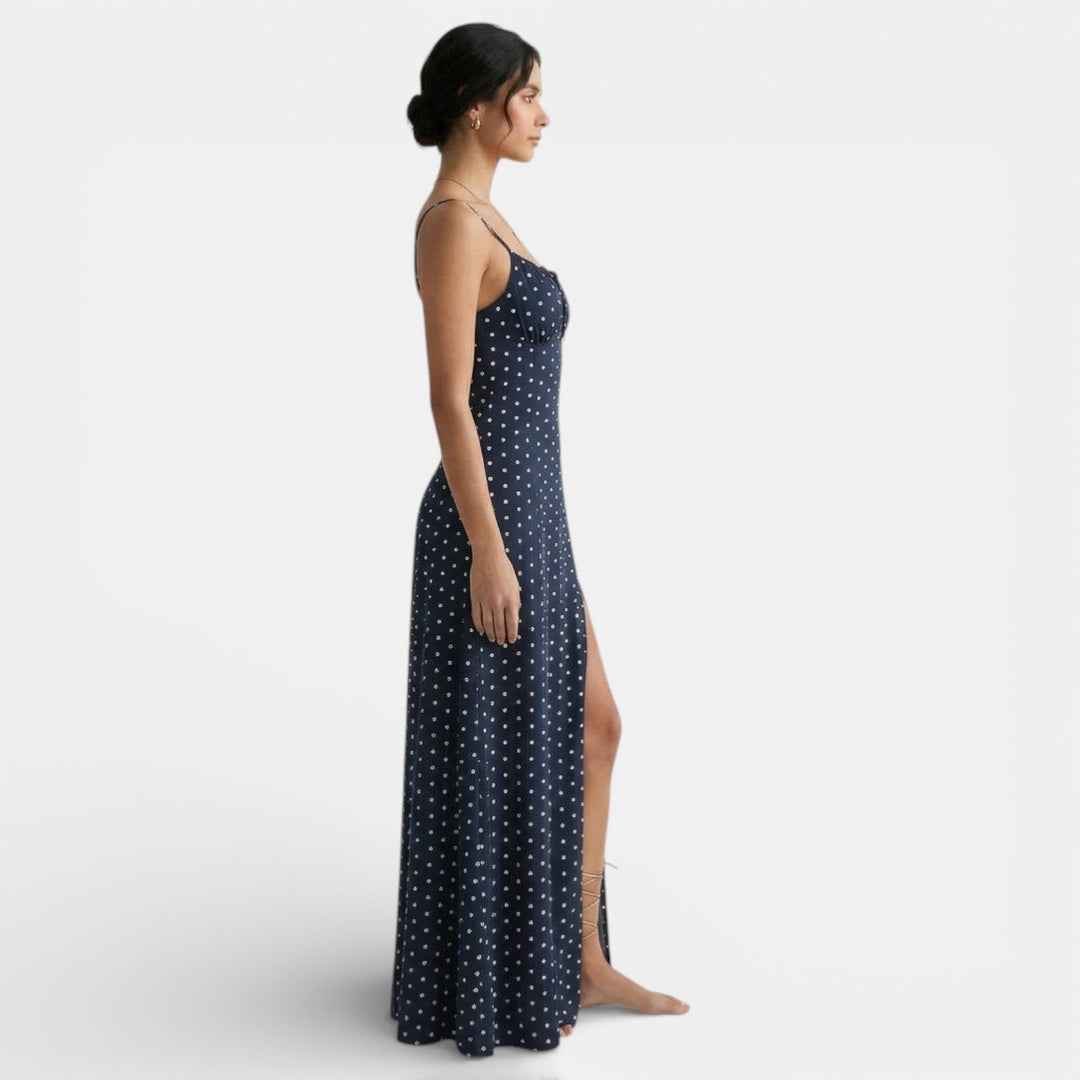 Vestido Largo Lunares Mujer con Tirantes y Abertura