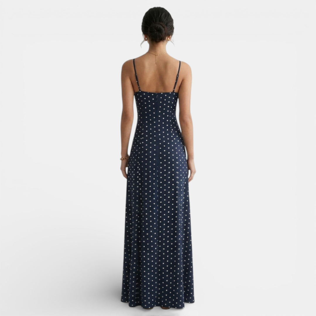 Vestido Largo Lunares Mujer con Tirantes y Abertura