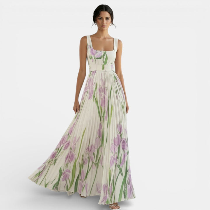 Vestido Plisado Sin Mangas con Estampado Floral