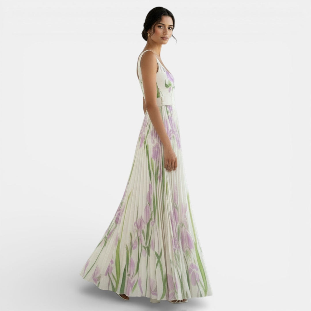 Vestido Plisado Sin Mangas con Estampado Floral