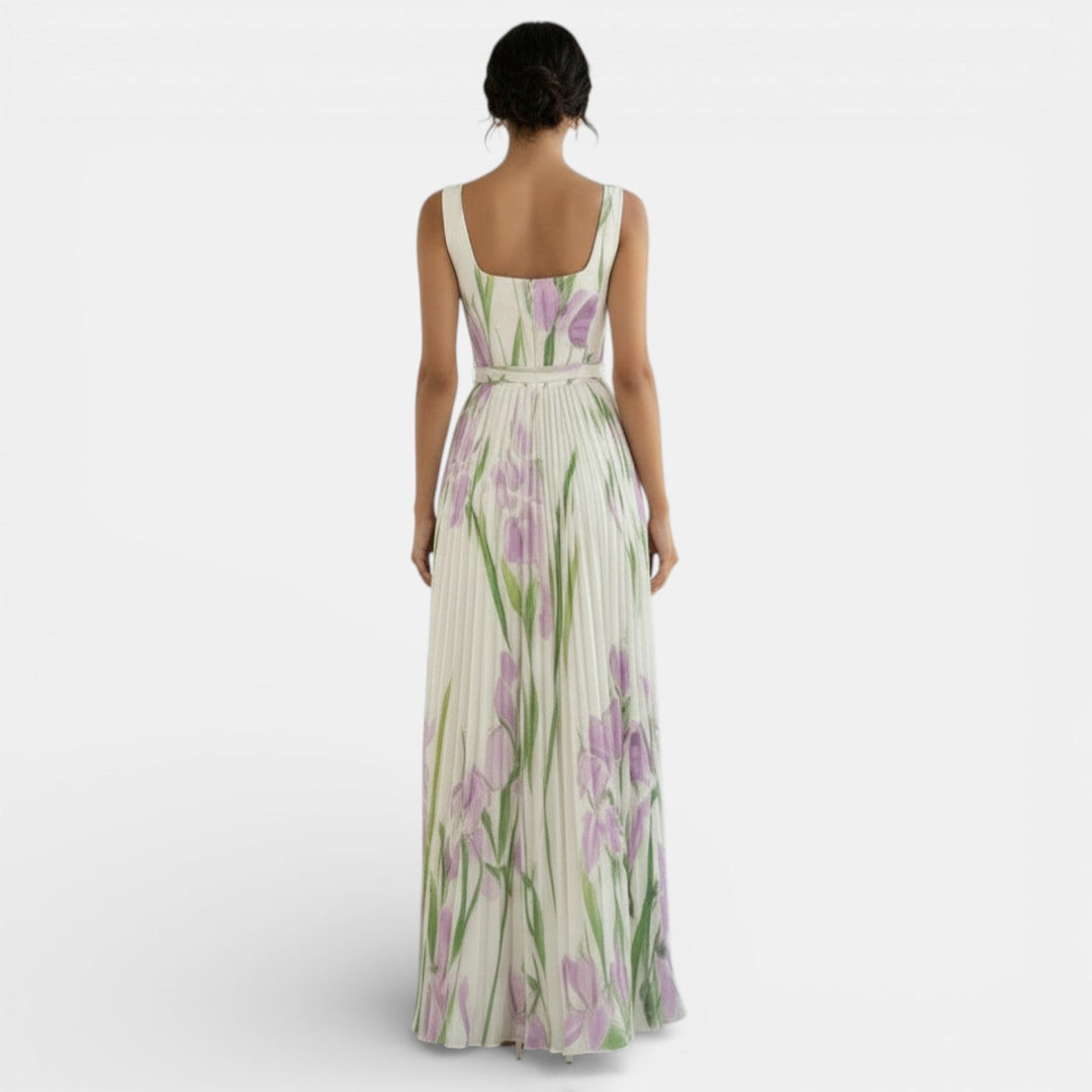 Vestido Plisado Sin Mangas con Estampado Floral