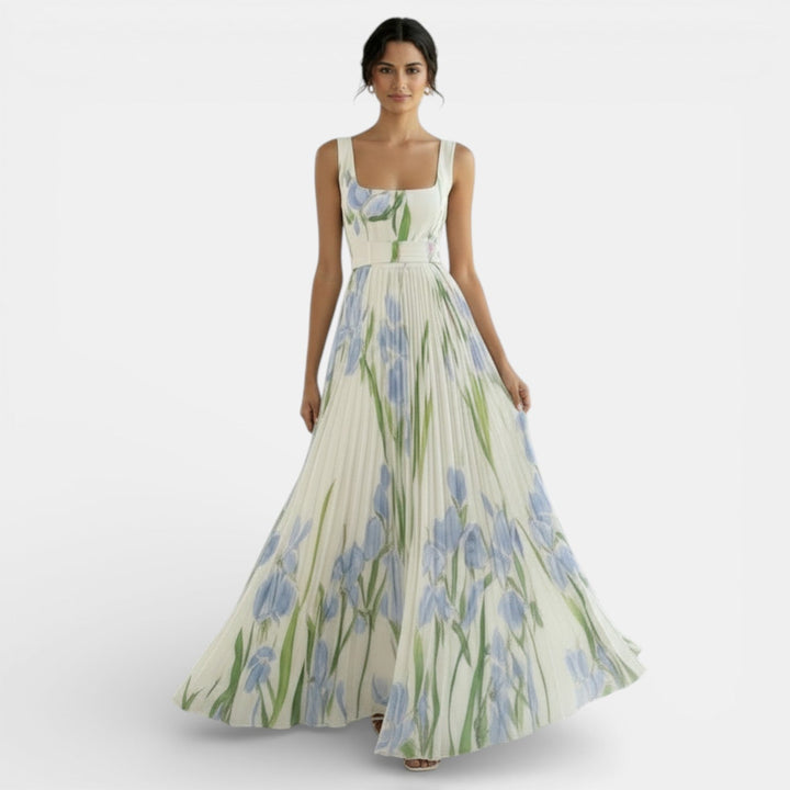 Vestido Plisado Sin Mangas con Estampado Floral