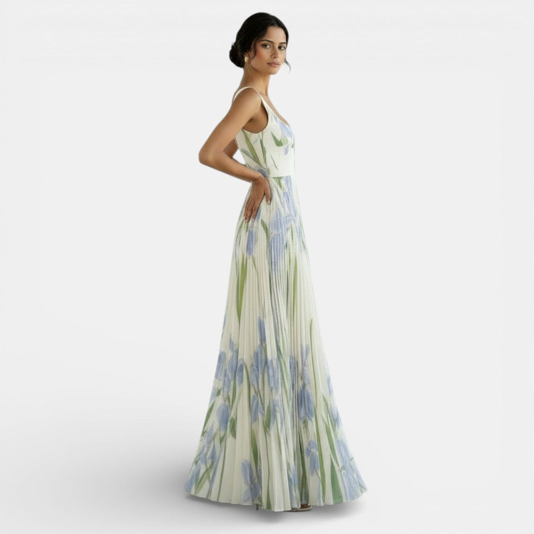 Vestido Plisado Sin Mangas con Estampado Floral