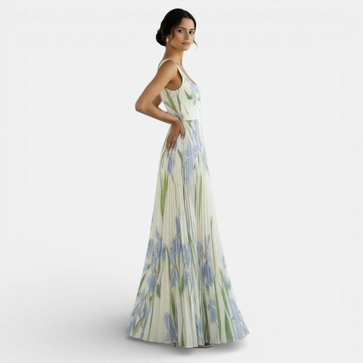 Vestido Plisado Sin Mangas con Estampado Floral