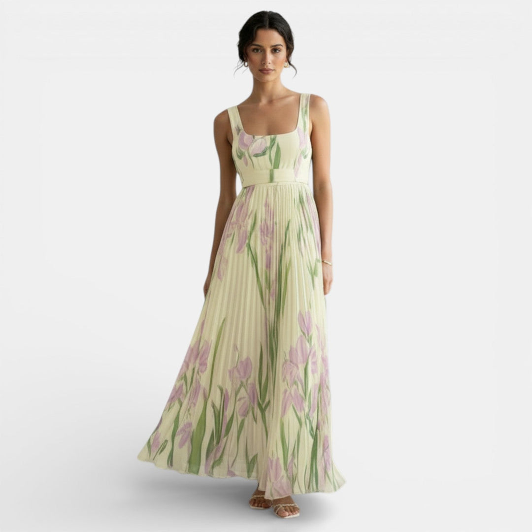 Vestido Plisado Sin Mangas con Estampado Floral