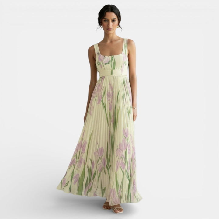 Vestido Plisado Sin Mangas con Estampado Floral