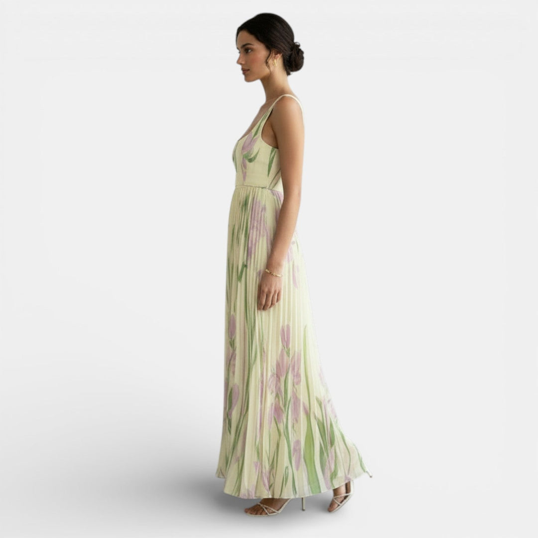 Vestido Plisado Sin Mangas con Estampado Floral