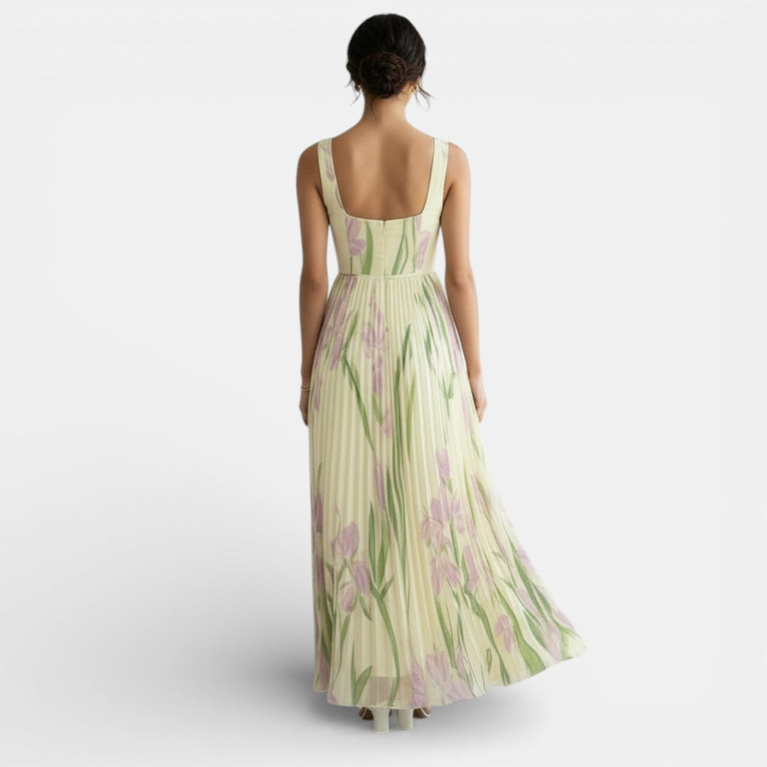 Vestido Plisado Sin Mangas con Estampado Floral