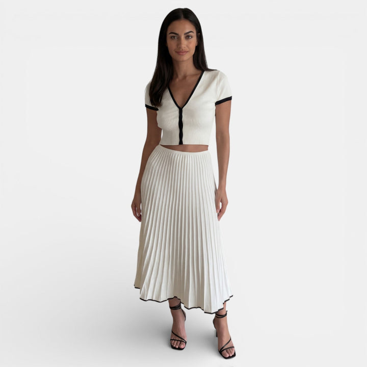 Conjunto Mujer Top Corto y Falda Cintura Alta