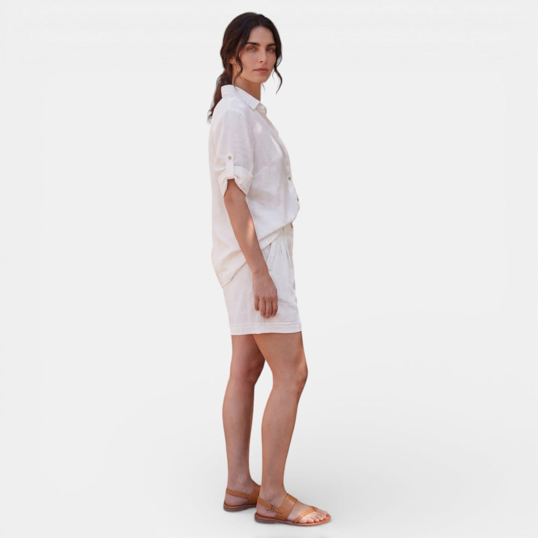 Conjunto Mujer Camisa Lino Algodón Manga Media