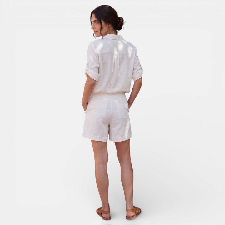 Conjunto Mujer Camisa Lino Algodón Manga Media