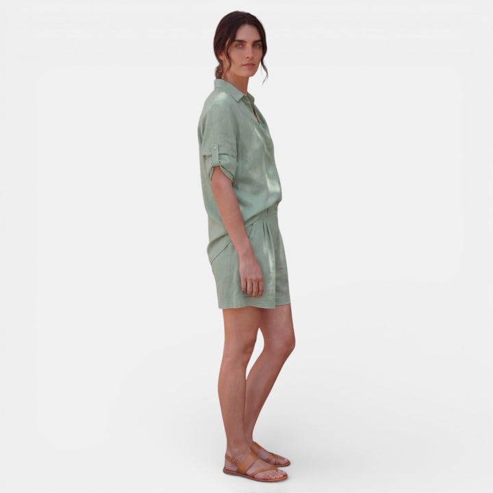 Conjunto Mujer Camisa Lino Algodón Manga Media