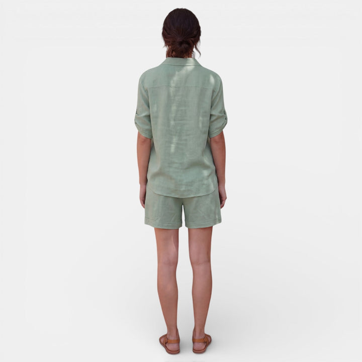 Conjunto Mujer Camisa Lino Algodón Manga Media