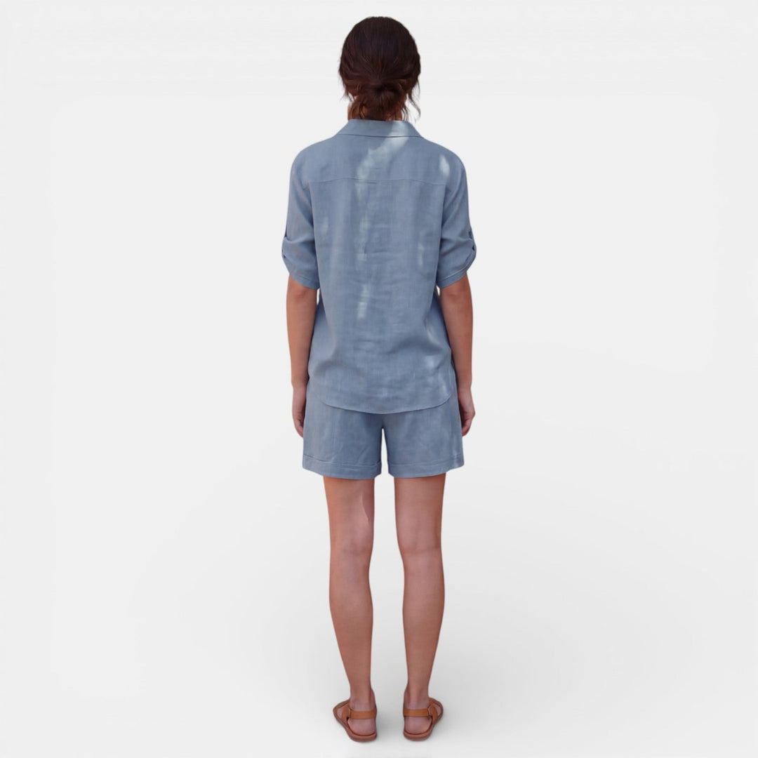Conjunto Mujer Camisa Lino Algodón Manga Media