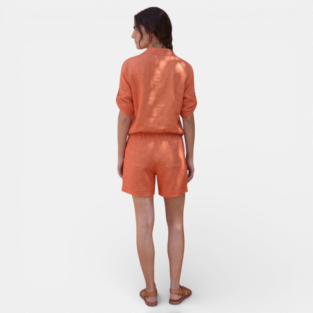 Conjunto Mujer Camisa Lino Algodón Manga Media