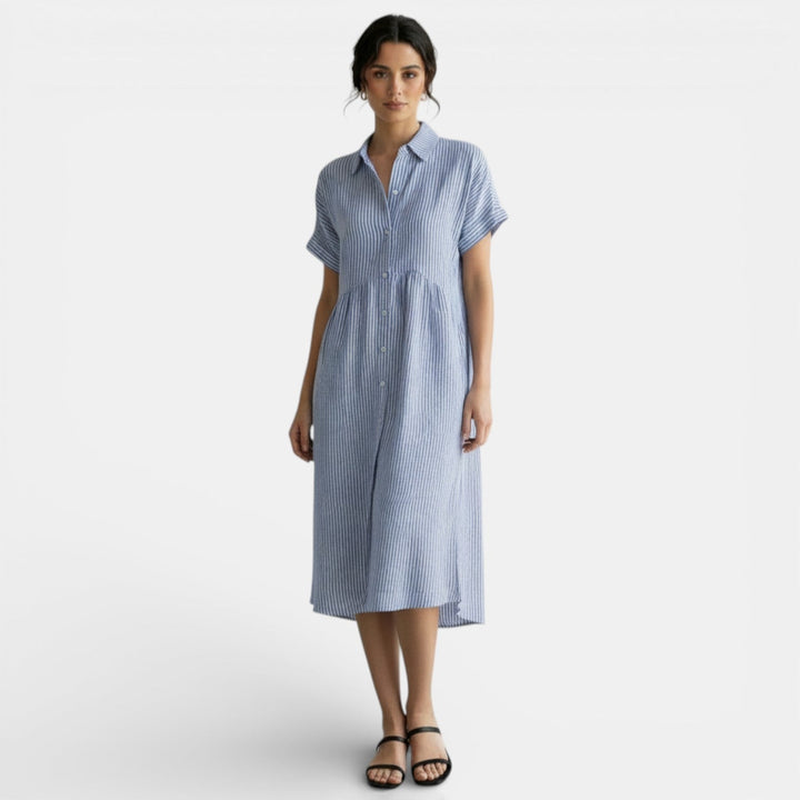 Vestido Casual Algodón Lino Rayas Sueltas
