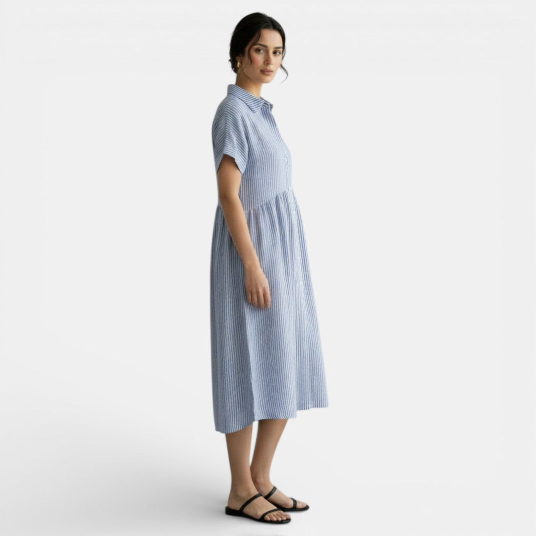 Vestido Casual Algodón Lino Rayas Sueltas